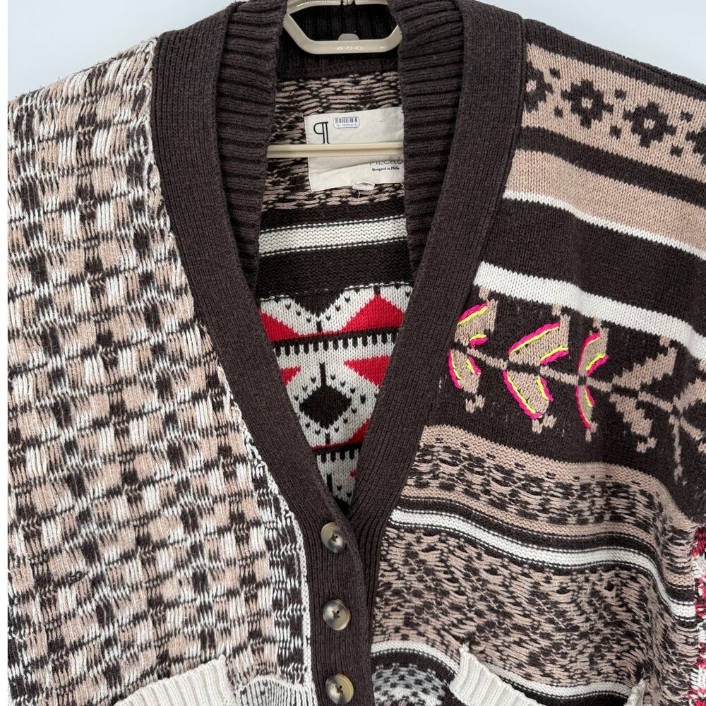 Anthropologie Pilcro Mash Up Patchwork Cardigan Sweater Oversized Chunky Small - Picture 2 of 9